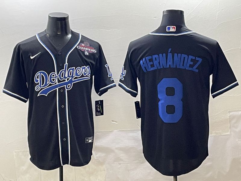 Men 2025 Los Angeles Dodgers #8 Hernandez Black Three generations Fashion Nike MLB Jersey style 5